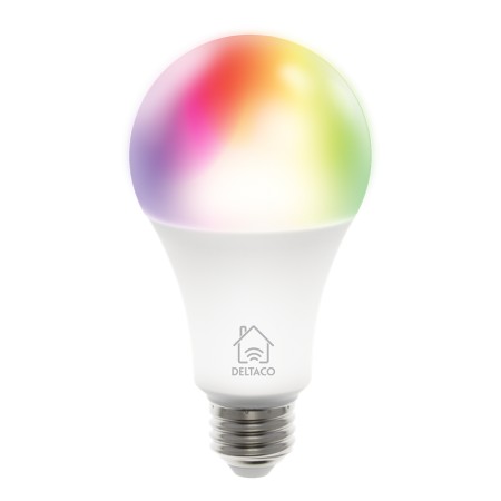 DELTACO SMART HOME RGB-älylamppu, E27, WiFI, 9W, 16 milj. väriä, valk.