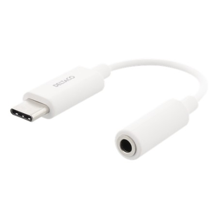 DELTACO sovitin USB-C - 3,5mm, stereoääni, aktiivinen, 11cm, valkoinen