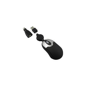DELTACO optinen minihiiri, jousirullakaapeli, USB tai PS/2, musta/hopea